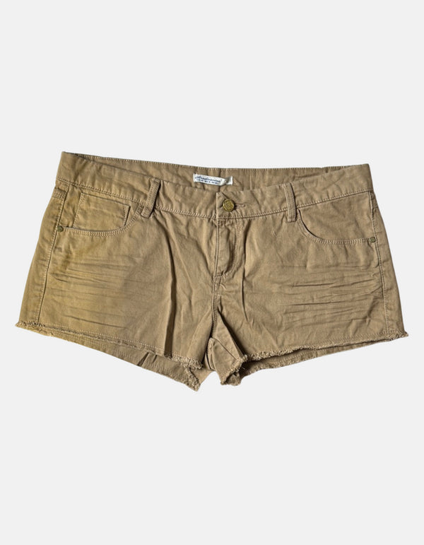 Khaki Distressed Baby Shorts with Raw Hem